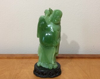 Asian Buddha Statue - Faux Green Jade - 9” Height