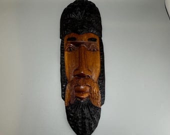 Tall Wooden Mask Bearded Man Wall Hanging - Bob Morley