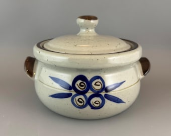 Small Stoneware Covered Casserole Dish with Hand Painted Design