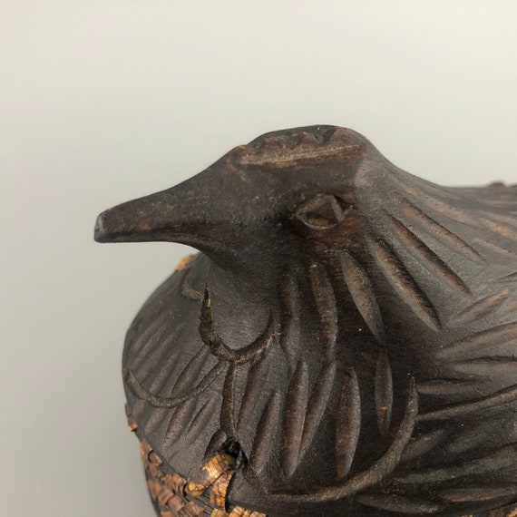 Carved Bird Box with Woven Wicker Rim - image 9