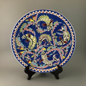Turkish Raised Fish Pattern Hand - Ceramic Plate from Turkey - Length 12”