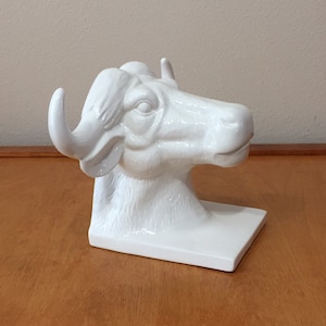 Ceramic Cow Bookend - Cow Head -  White Cow with Horns - Country Western Bookend