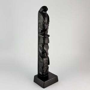 Native Totem Pole Statue - Hawk Bear Beaver Black Resin - Handcrafted in Canada