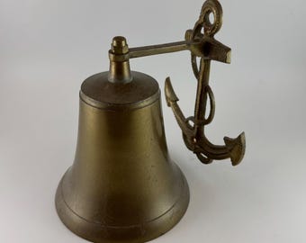 Solid Antique Brass Bell with Anchor Backing for Ship or Dinner Bell