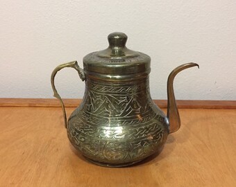 Etched Design Brass Teapot