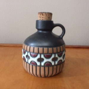 Pottery Jug from Uruguay - Stoneware Art Jug with Enamel Design