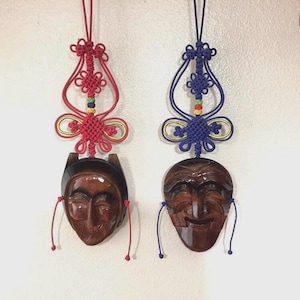 Korean Theater Masks - Man and Women Wood Mask Wall Hanging Set