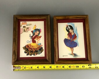 Gallerda Spanish Girls with Silk Embroidered Dresses - Framed Post Cards 1970’s