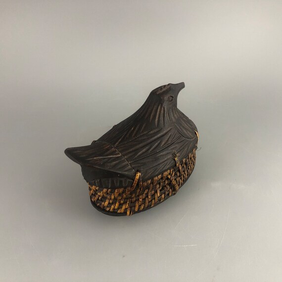 Carved Bird Box with Woven Wicker Rim - image 7