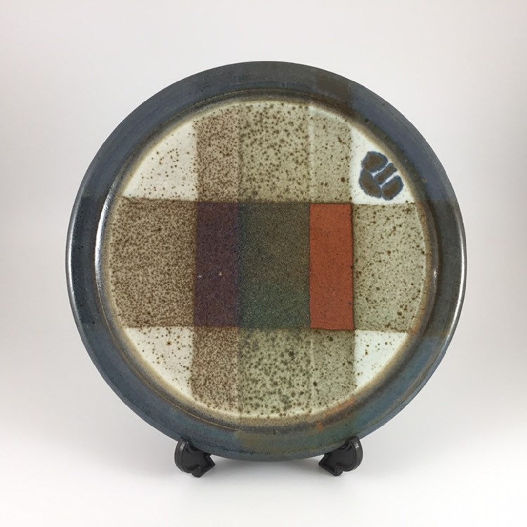 Pottery Art Plate Blue Plate With Plade Stripe Designer Etsy