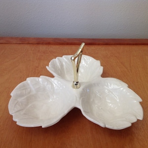 White USA California Pottery Leaf Serving Dish Mid Century Relish Tray