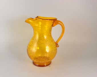 Crackle Glass Cruet Pitcher with Handle - Height is 6”