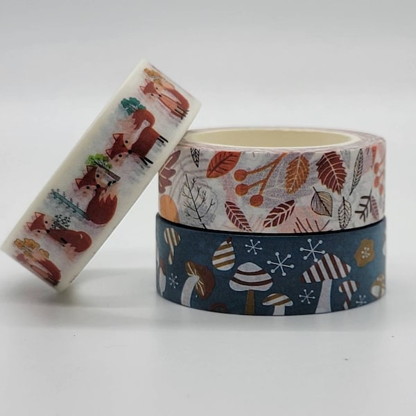 Full Roll of Washi Tape, washi tape rolls, Planner, Bujo, junk journal, Planner Tape, fall, mushrooms, fox washi, foxes, foliage