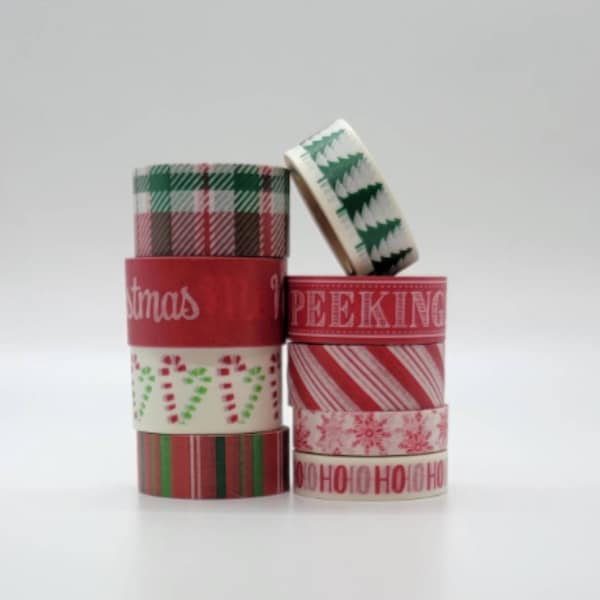 Full Roll of Washi Tape, Journal Tape rolls, BUJO, Planne, tree, plaid, candy canes, snowflakes, Christmas washi tape, washi tape Christmas