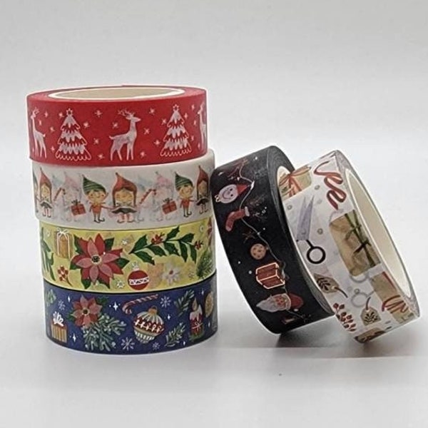 Full Roll of Washi Tape, 10 yard rolls, Planner Decorations, Bujo supplies, Planner Tape, winter washi, reindeer, santa washi, wrapping