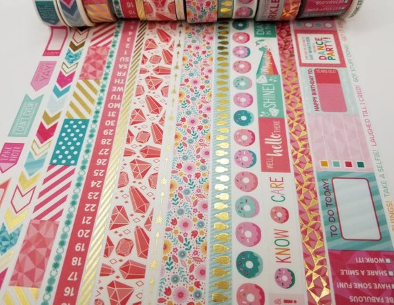 Washi Tape Samples, 24 Inch Crafting Tape Sample, Planner Accessories, Journal  Tape, Pink Flowers, Donuts, Jewels, Gold Foil 
