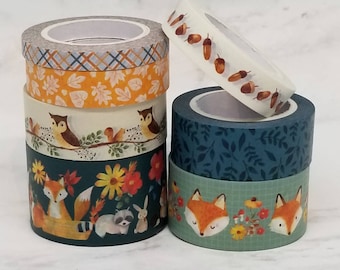 Full Roll of Washi Tape, Crafting Tape rolls, Planner Washi, Fall Washi, Woodland Creatures, Fox, Acorns, Owls, Fall Colors, animal washi