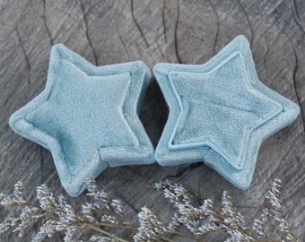 Velvet Star Ring Box in Grey  Blue