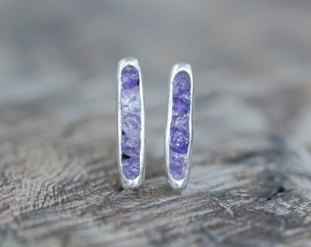 Rough Amethyst Earrings with Hidden Gems