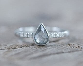 Grey Pear Diamond Ring in Ethical White Gold