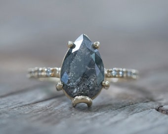 Salt and Pepper Pear Diamond Ring in Ethical Gold