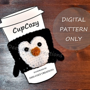 Penguin Cup Cozy Crochet Pattern - PDF PATTERN ONLY, Cup Cozy Pattern, Crochet Pattern, Coffee Cozy, Coffee Sleeve