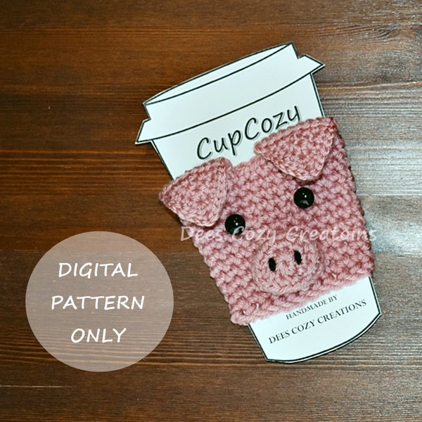Pig Cup Cozy Crochet Pattern - PDF PATTERN ONLY, Cup Cozy Pattern, Crochet Pattern, Coffee Cozy, Coffee Sleeve