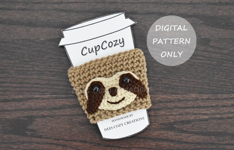 Sloth Cup Cozy Crochet Pattern PDF PATTERN ONLY, Cup Cozy Pattern, Crochet Pattern, Coffee Cozy, Coffee Sleeve image 1