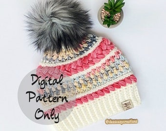 Jessica Beanie, PDF PATTERN ONLY, Crochet Hat Pattern, Beanie Pattern, Winter Hat, Adult, Womans Beanie, Teen Hat, Child, Toddler Hat