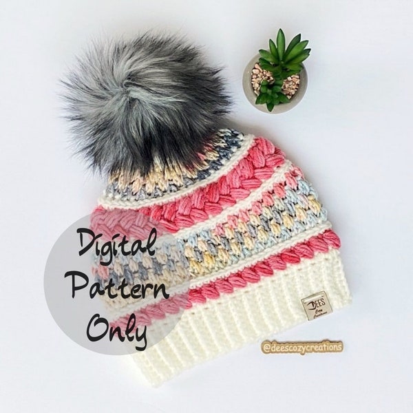 Jessica Beanie, PDF PATTERN ONLY, Crochet Hat Pattern, Beanie Pattern, Winter Hat, Adult, Womans Beanie, Teen Hat, Child, Toddler Hat