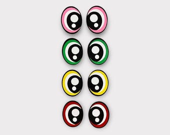 3 Pairs Felt Eyes, READY to SHIP, 30mm, Amigurumi Eyes, Kawaii Eyes, Plushie Eyes, Green, Yellow, Red, Pink