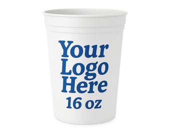 Personalized 16 oz Stadium Cups – Custom Durable and Reusable Plastic Party Cups for Tailgates, Weddings, Events & Celebrations - White