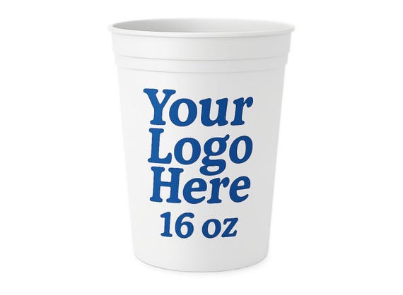 Personalized 16 oz Stadium Cups – Custom Durable and Reusable Plastic Party Cups for Tailgates, Weddings, Events & Celebrations - White