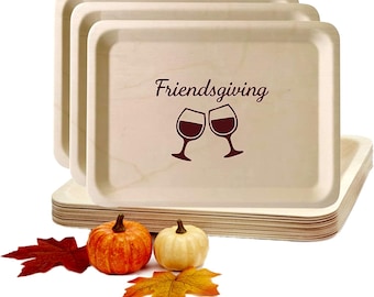 10" Disposable Wooden Plates with Friendsgiving Burgundy Print -Pack of 25ct