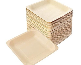 5" Disposable Wooden Rectangular Plates ( Pack of 50)