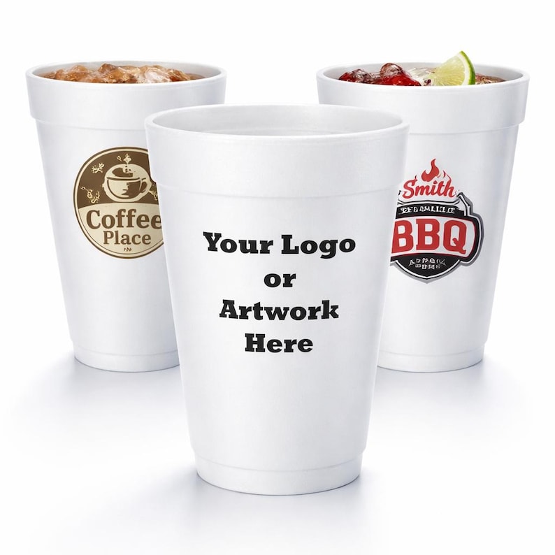 Disposable Styrofoam Cups with Custom Printed Logo, Picture & Text | Personalized foam cups for Parties, weddings, and Events Bild 1