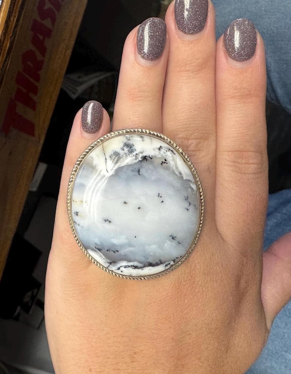 Statement Dendritic Agate Ring in Sterling Silver - image 1