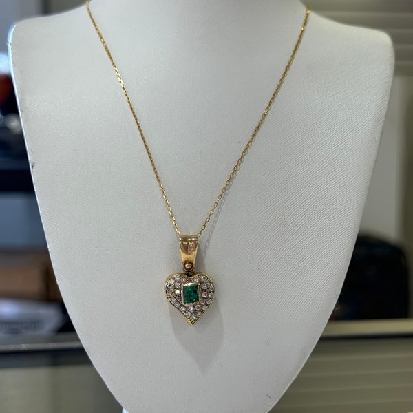 Vintage 18k emerald and diamond locket