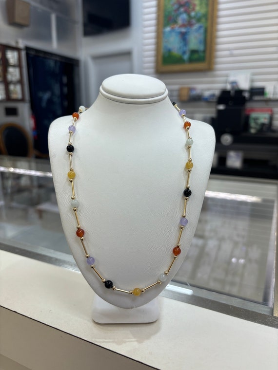 14k multicolored jade and onyx yellow gold necklac