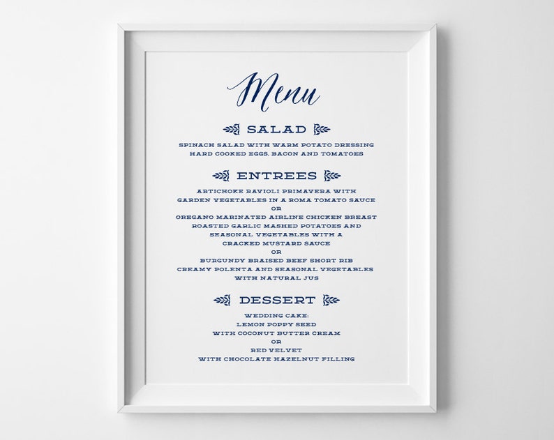 Navy Wedding Signs Modern Wedding Menu Sign Wedding Etsy