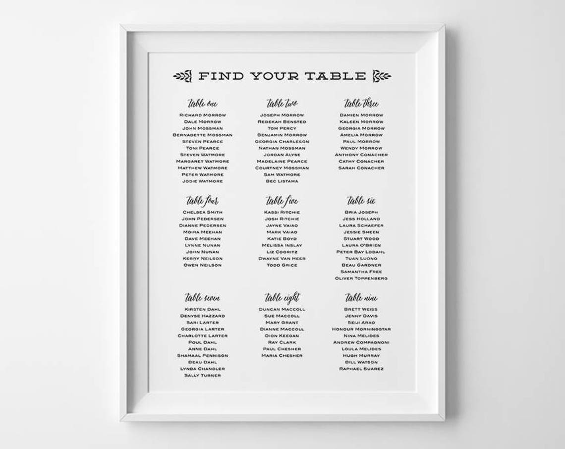 PRINTABLE Wedding Seating Chart Poster Printable Wedding Etsy
