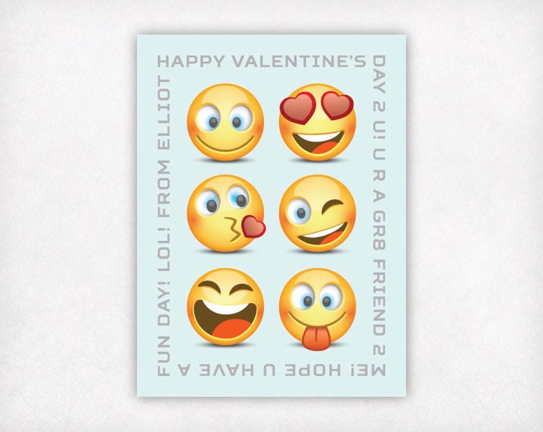PRINTABLE Emoji Valentines Day Cards for Kids, Personalized Blue and ...