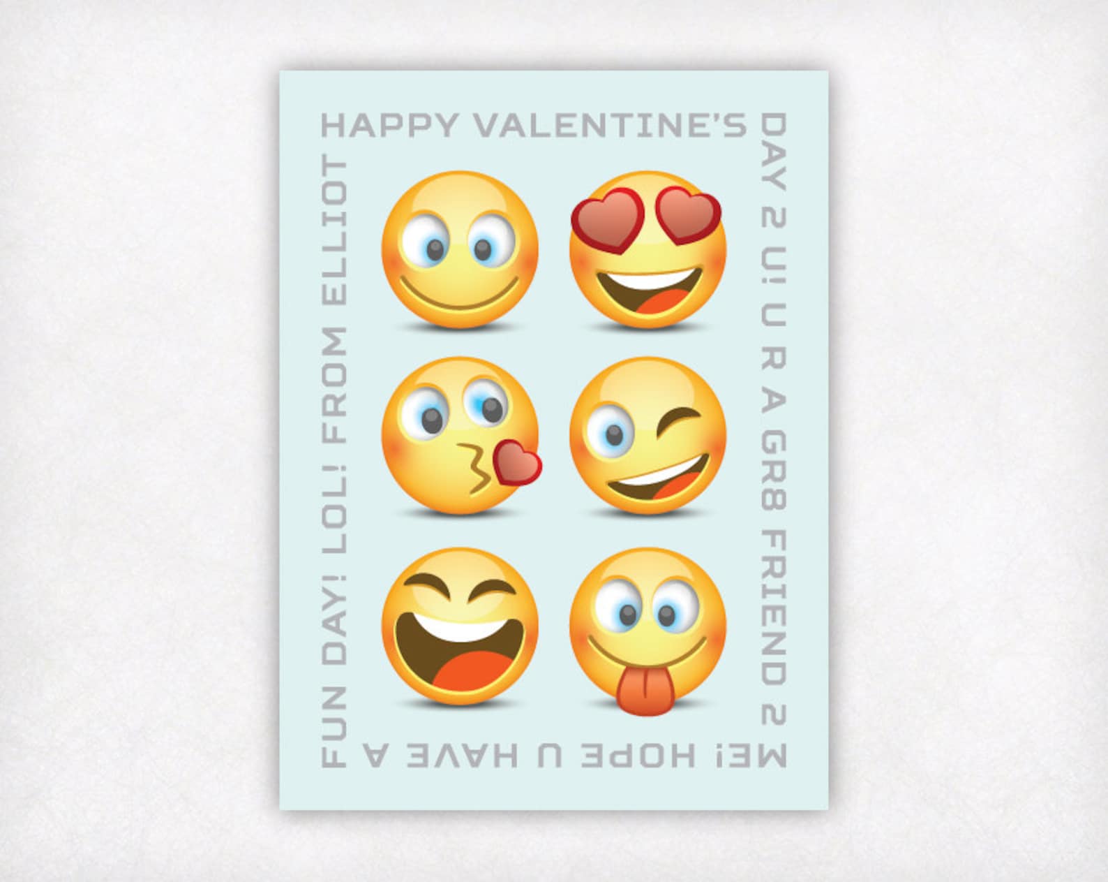 PRINTABLE Emoji Valentines Day Cards for Kids, Personalized Blue and ...