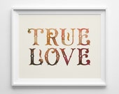 Wahre Liebe-Valentinstag-Dekor, True Love Valentines Geschenk, drucken, Rosa und gelb Valentine Dekor, typografische Schlafzimmer Kunst