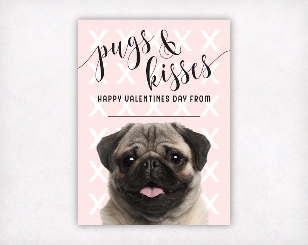 PRINTABLE Pug Valentine Card Kids Valentines Day Cards - Etsy