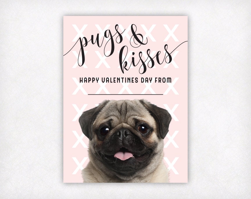 PRINTABLE Pug Valentine Card Kids Valentines Day Cards Etsy