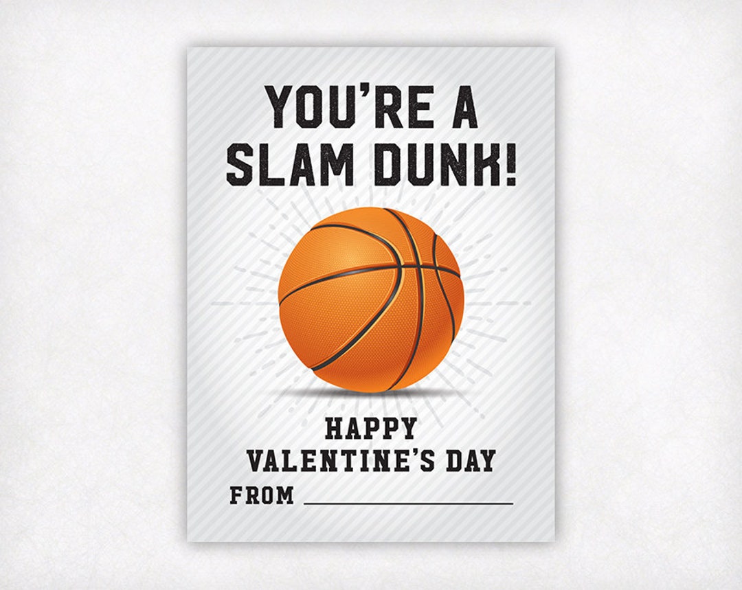 PRINTABLE Basketball Valentine's Day Card, Sports Valentines Card for