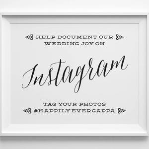 AFDRUKBAAR Instagram teken, bruiloft hashtag teken, document onze bruiloft vreugde rustiek zwart-wit Instagram foto teken direct downloaden, WS1BP afbeelding 2