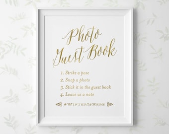 PRINTABLE Wedding Photo Guestbook Sign, Gold Photo Guest Book Sign with Hashtag, Gold Wedding Signs, Instagram Hashtag 5x7 8x10 11x14 WS1GP