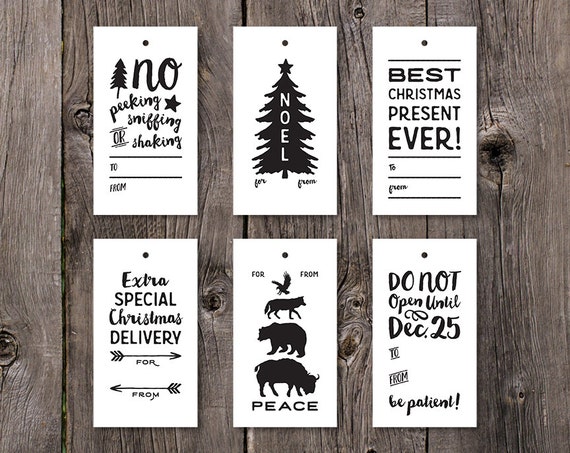 PRINTABLE Gift Tag, Printable Holiday Gift Tags, Printable Christmas Tags,  Printable Christmas Gift Tags, Black and White Digital Labels 